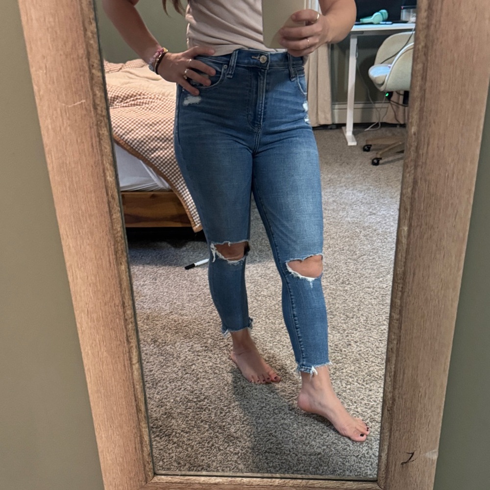 Abercrombie & Fitch Women's Cropped Distressed Jeans - Light Blue